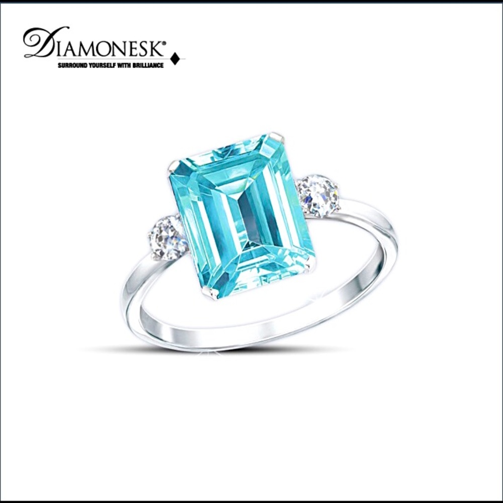 Princess Diana Aqua Allure Ring. Sterling silver